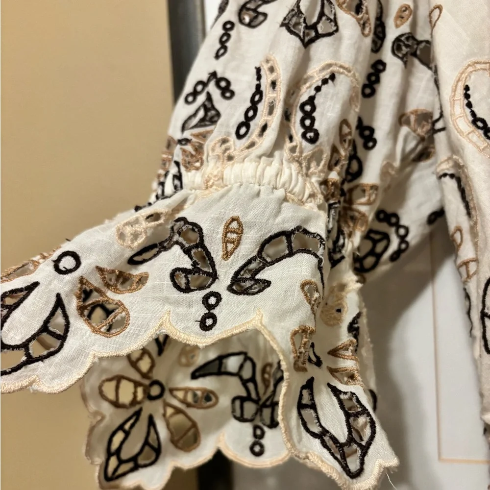 Anthropologie White Eyelet Embroidered Peplum Blouse